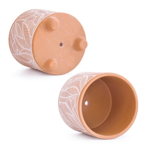 Decorative Terracotta & White Leaf Print Ceramic Planter Pots | Set of 2 - Picture 2 of 12